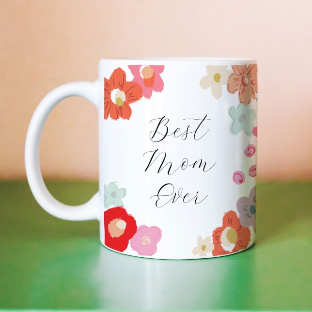 Taza De Café Mejor Mamá Jamás Floral Mug (Bright floral Best Mom Ever coffee mug.)