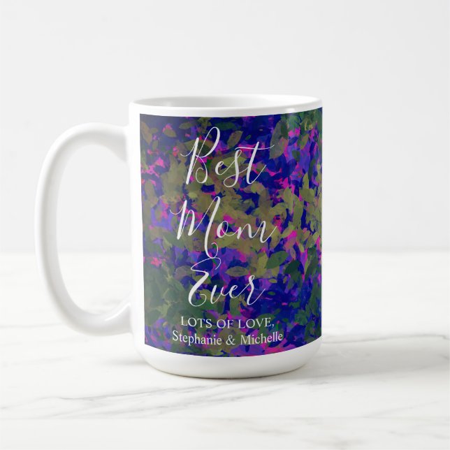 Taza De Café Mejor Mamá Jamás Morado Azul Jardín Floral (Izquierda)
