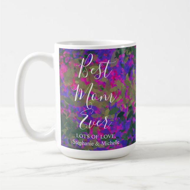Taza De Café Mejor Mamá Jamás Morado Pink Green Garden Floral (Izquierda)