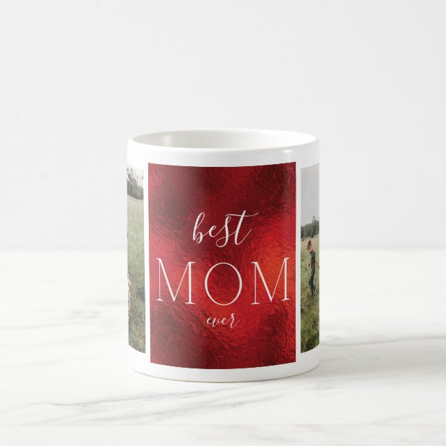 Taza De Café Mejor Mamá Navidades ROJOS Foto Personalizado Reli (Centro)