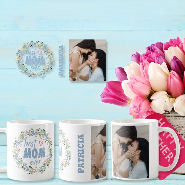 Taza De Café Mejor mamá, nombre y foto del personalizable (Best Mom ever customizable name and photo Coffee Mug)