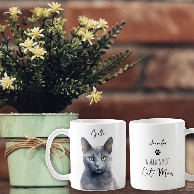 Taza De Café Mejor mamá / papá, Personalizado de gato azul ruso (Subido por el creador)