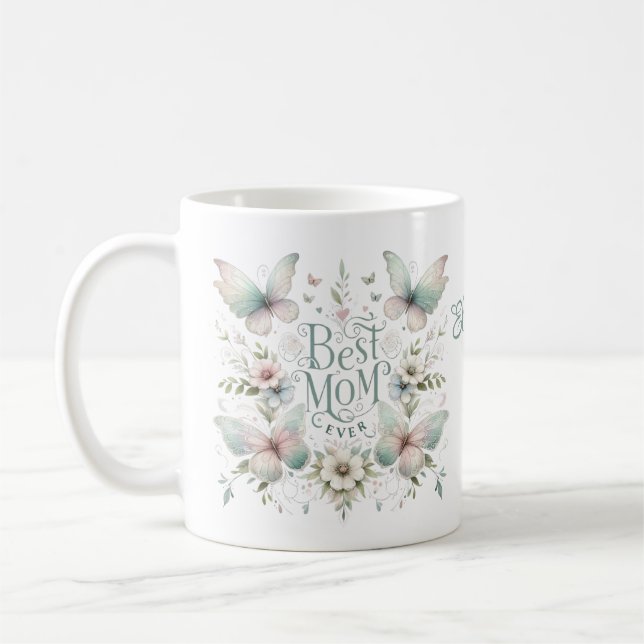 Taza De Café Mejor Mamá Pastel Floral Personalizada (Izquierda)