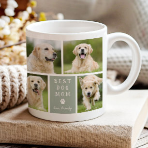 Taza De Café Mejor Mamá Perro 4 Collage de Fotos Verde Sage