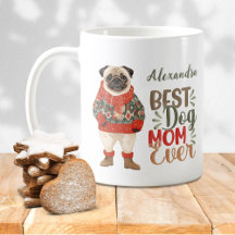 Mejor Mamá Perro Acuarela Pug Añadir Su Nombre