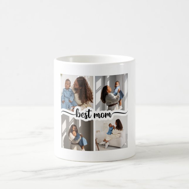 Taza De Café Mejor Mamá Personalizada 4 Collage de fotos (Centro)