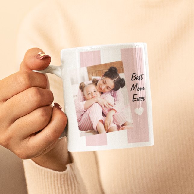 Taza De Café Mejor mamá Personalizado alguna vez 3 foto - Rosa  (Pink Personalized Photo Best Mom Ever Coffee Mug
)