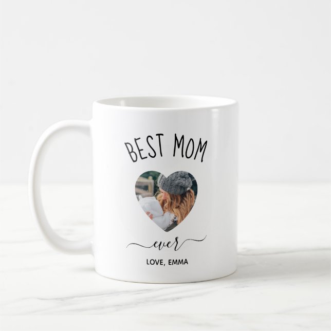 Taza De Café Mejor Mamá Personalizado Foto Corazón Café Mug (Izquierda)