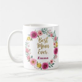 Taza De Café Mejor Mamá Siempre Floral Mug - Nombre Personaliza