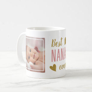 Taza De Café Mejor Nana del Mundo 2 Foto Rosa y Dorado Recuerdo