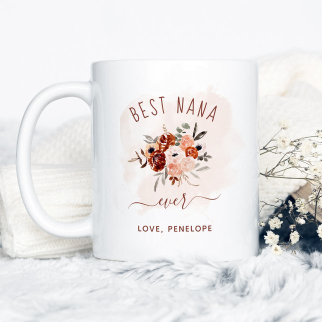 Taza De Café Mejor Nana Ever | Boho Terracotta Floral (Subido por el creador)