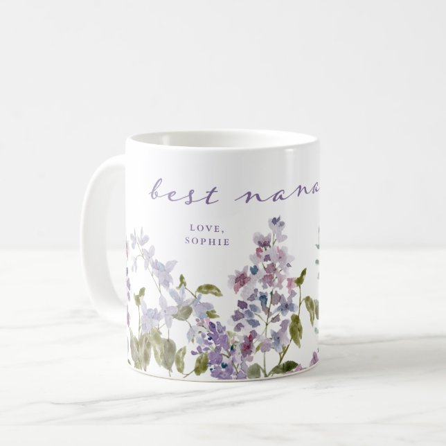 Taza De Café Mejor Nana Ever | Flores Lilac moradas de bonito (Anverso izquierdo)