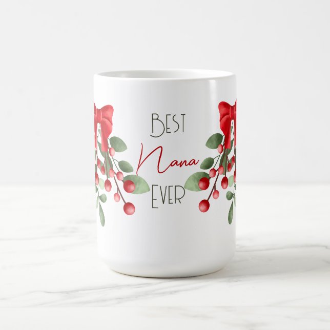 Taza De Café Mejor Nana jamás Mistletoe y arcos rojos (Centro)