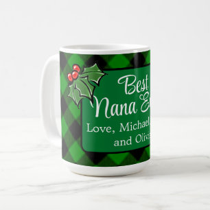 Taza De Café Mejor Nana siempre verde clásico Plaid Holly berri