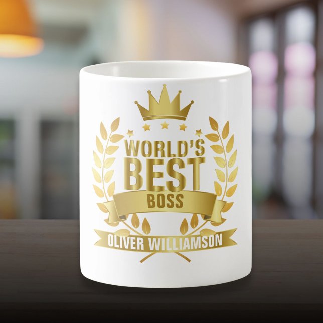Taza De Café Mejor Oro Boss del Mundo 5 Star (World's Best Boss Gold 5 Star Coffee Mug)