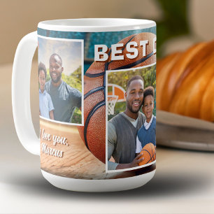 Taza De Café Mejor Papá Balón de Baloncesto 3 Fotocolage Padre