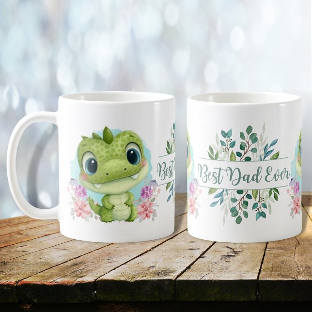 Taza De Café Mejor Papá De La Floral De Dinosaurio Verde (Subido por el creador)