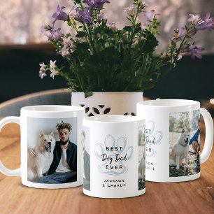 Taza De Café Mejor Papá de Perro del Mundo Dos Fotos Huella Azu