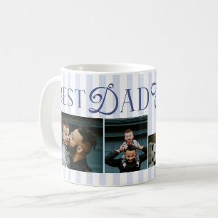 Taza De Café Mejor Papá del Mundo Rayas Azules 3 Fotos Regalos