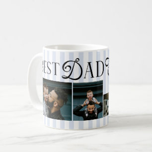 Taza De Café Mejor Papá del Mundo Rayas Azules 3 Fotos Regalos 