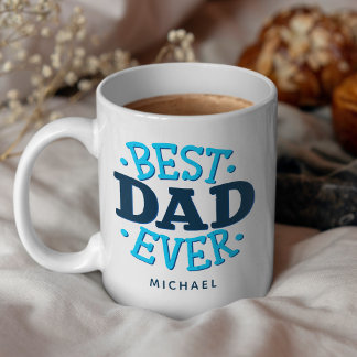 Taza De Café Mejor Papá del Mundo Tipografía Retro Azul Persona