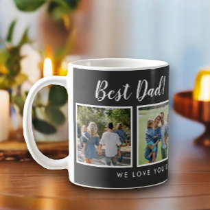 Taza De Café ¡Mejor papá! Fotos Mensaje de Collage Gris oscuro