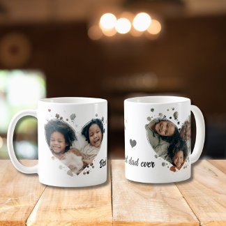 Taza De Café Mejor papá jamás 2 fotos de corazón de personaliza