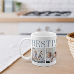 Taza De Café Mejor Papa jamás 4 abuelo Collage de fotos<br><div class="desc">Crea un dulce bigote para un querido abuelo este Día del Padre o Día de los Abuelos con este sencillo diseño que incluye cuatro de tus fotos favoritas. "Mejor Papa nunca" aparece en la parte superior en tonos azules.</div>