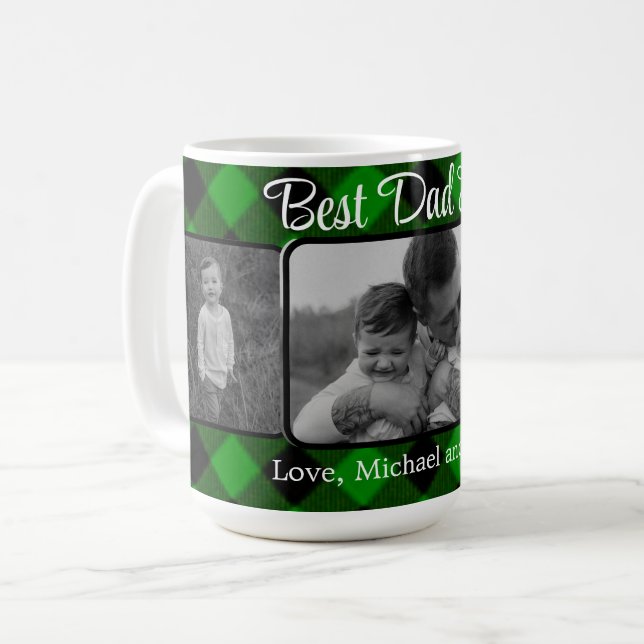 Taza De Café Mejor papá jamás Navidades clásico green Plaid (Anverso izquierdo)