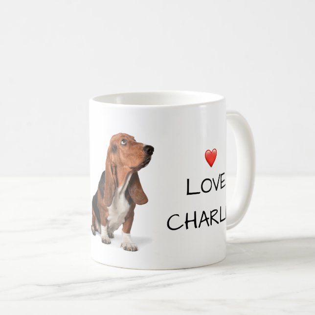 Taza De Café Mejor. Perro Mamá. Foto de Basset Hound Love Name (Anverso derecho)