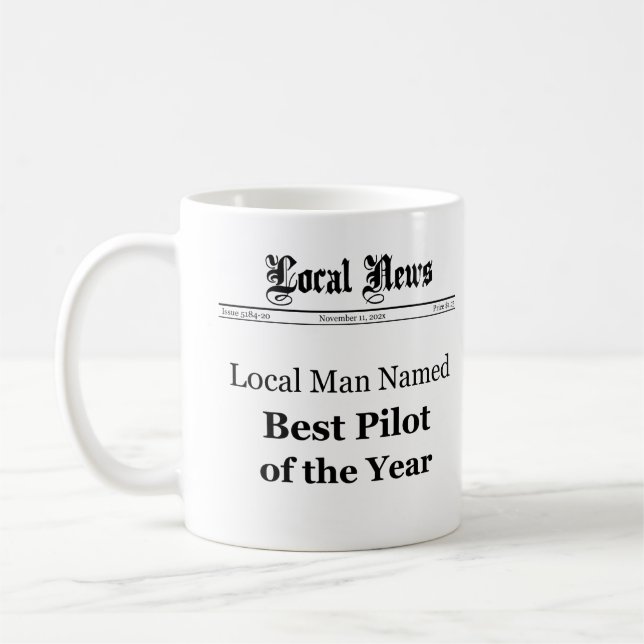 Taza De Café Mejor Piloto del Año Mug Estilo Periódico (Izquierda)