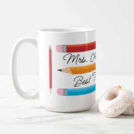 Taza De Café Mejor profesor de lápices azules rojos amarillos