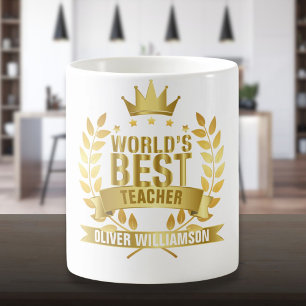 Taza De Café Mejor Profesor del Mundo Oro 5 Estrellas