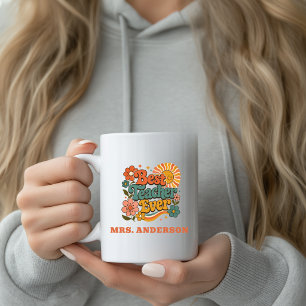 Taza De Café Mejor Profesor Personalizado Floral Retro Nombre