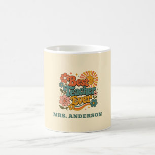 Taza De Café Mejor Profesor Personalizado Floral Retro Nombre