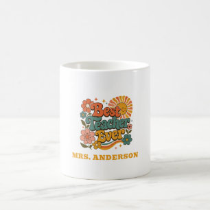 Taza De Café Mejor Profesor Personalizado Floral Retro Nombre