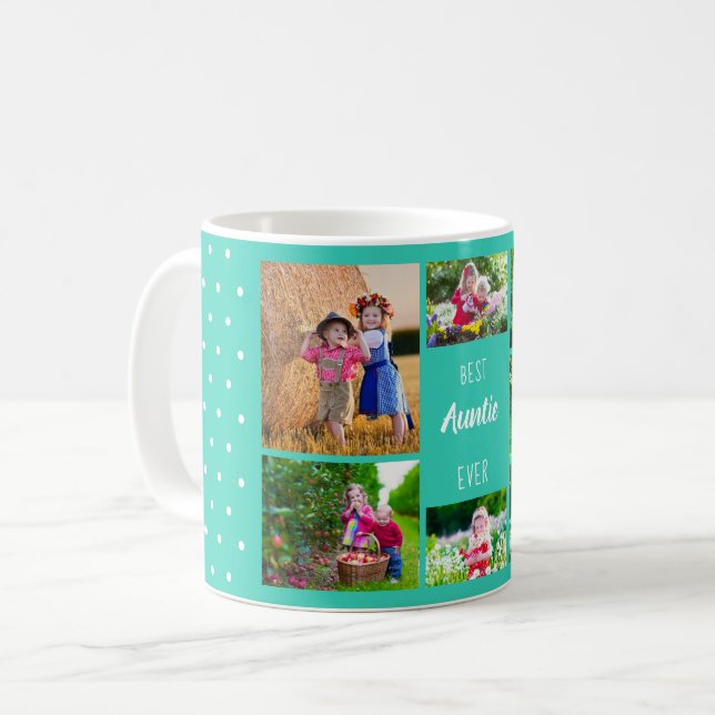 Taza De Café Mejor punto de polka turquesa de la tía del Collag (Anverso izquierdo)