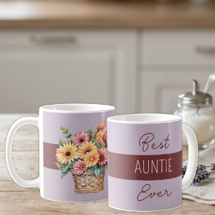 Taza De Café Mejor tía del mundo flores gerbera borgoña