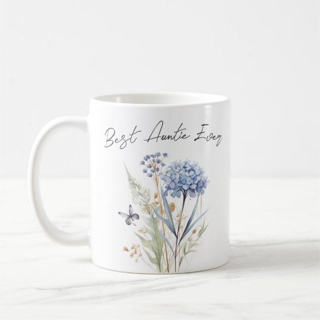 Taza De Café Mejor Tía Flores Azules de la Historia (Izquierda)