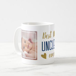 Taza De Café Mejor tío del mundo 2 Foto Azul y Oro Recuerdo  