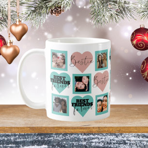 Taza De Café Mejores Amigas Fotocolage Verde y Rosa