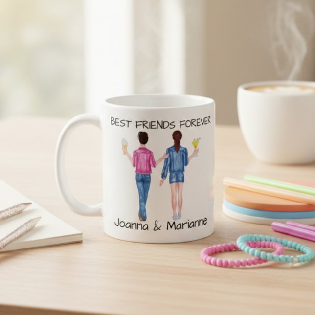 Taza De Café Mejores Amigas Novia Morena Aquarela Personalizada (Subido por el creador)