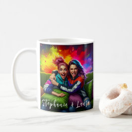 Taza De Café Mejores Amigos Colorido y Divertido con Frase Insp