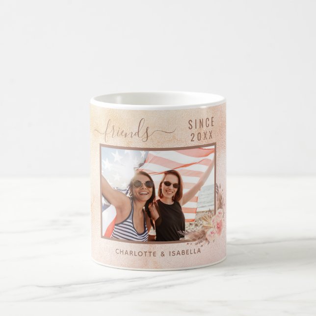 Taza De Café Mejores amigos foto nombres pampas hierba rosa oro (Centro)