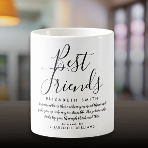 Taza De Café Mejores Amigos Moderno Script Elegante Cotización