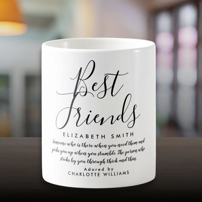 Taza De Café Mejores Amigos Moderno Script Elegante Cotización (Best Friends Modern Elegant Script Quote Coffee Mug)