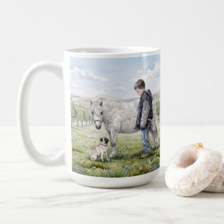 Taza De Café Mejores Amigos-Niño con Poni y Perro en una Huerta