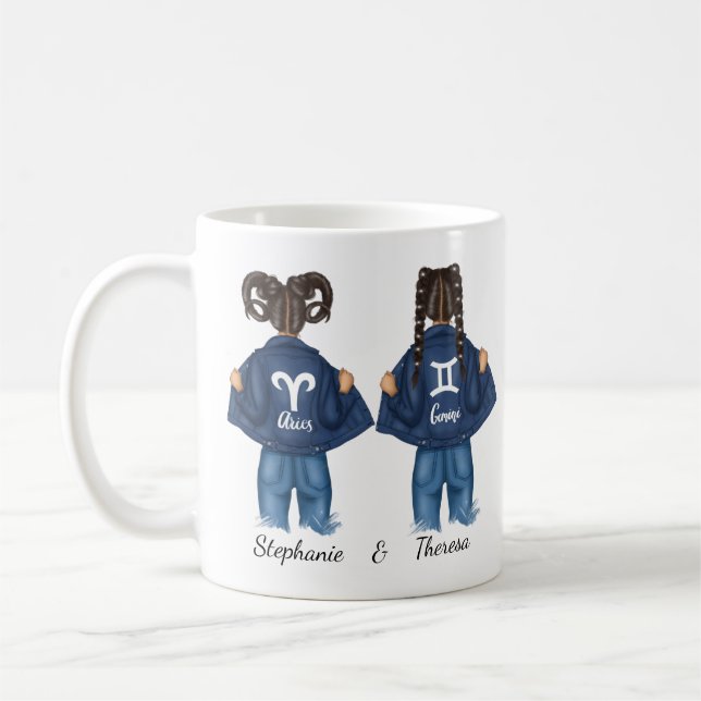 Taza De Café Mejores Amigos Personalizados Aries Gemini Chica J (Izquierda)