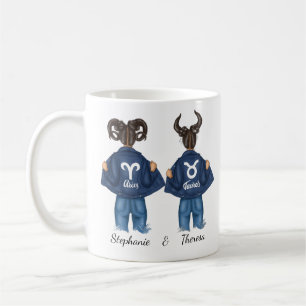Taza De Café Mejores Amigos Personalizados Aries Taurus Chica J