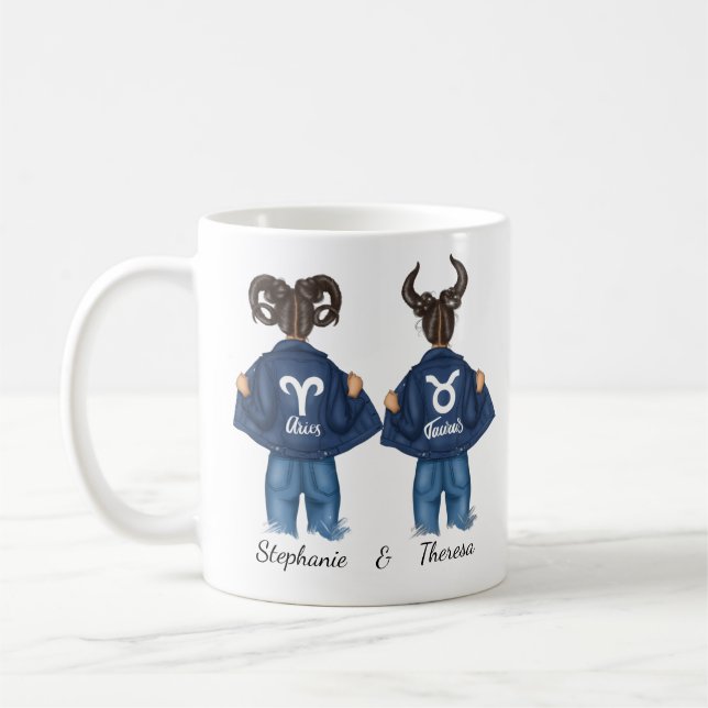 Taza De Café Mejores Amigos Personalizados Aries Taurus Chica J (Izquierda)